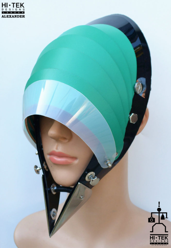 Hi Tek Alexander handmade modern futuristic, sci fi ,gothic ,steampunk unusual party eyewear alien green leather unisex cosplay mask hat - Image 2
