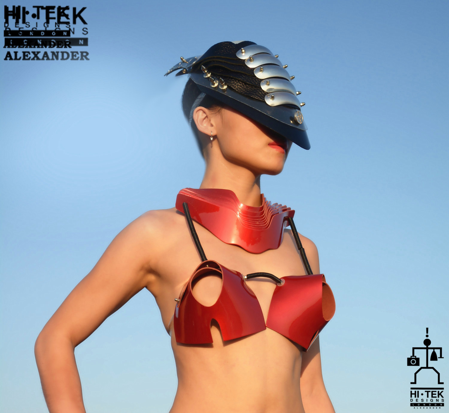 Hi Tek women's dancewear cosplay lady gaga style unique steampunk gothic red  leather bra sci fi costume cyberpunk fetish futuristic clothing - Hi Tek  Webstore