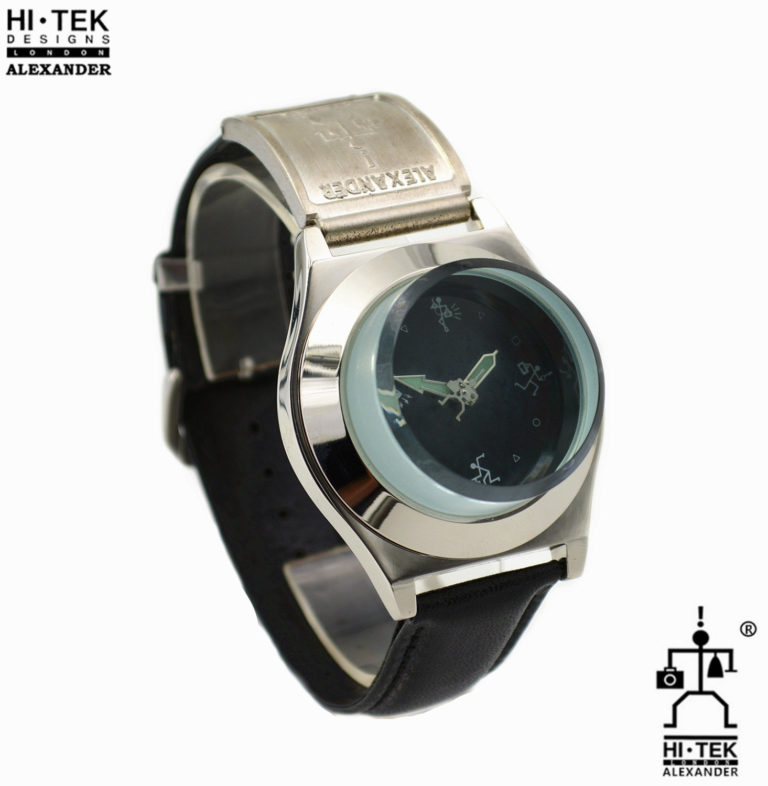 Hi Tek black leather goth steampunk retro futuristic unusual unisex wrist watch - Image 2