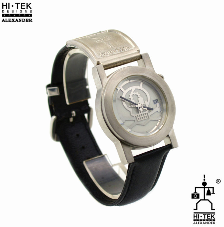 Hi Tek black leather goth steampunk retro futuristic unusual unisex wrist watch - Image 2