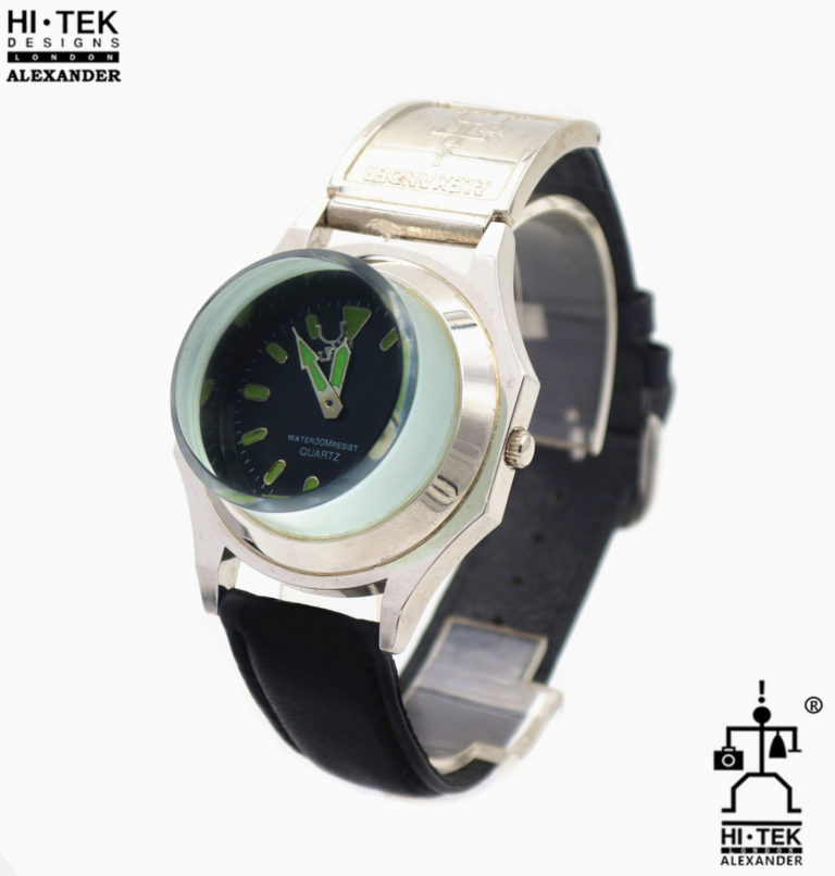 wrist watch black leather strap Goth cyber punk style