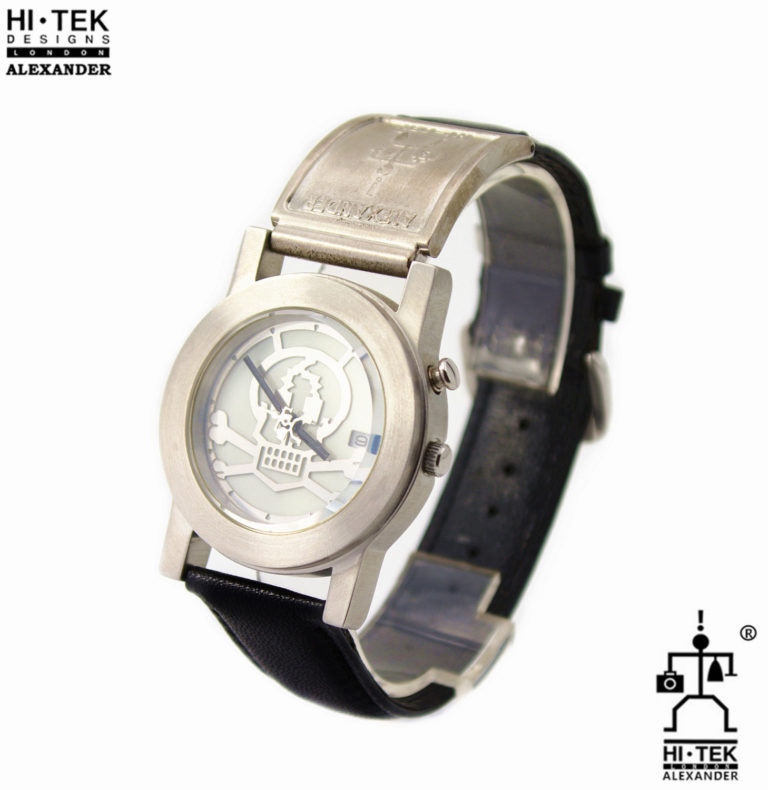 Hi Tek black leather goth steampunk retro futuristic unusual unisex wrist watch