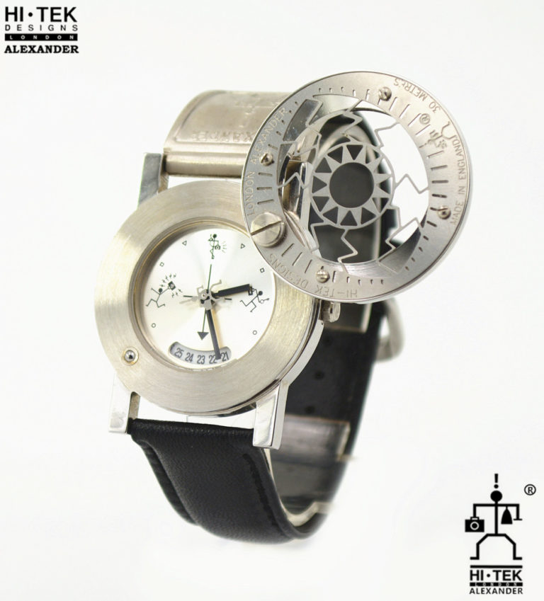 Industrial Goth Steampunk unisex wrist watch Hi Tek black leather strap