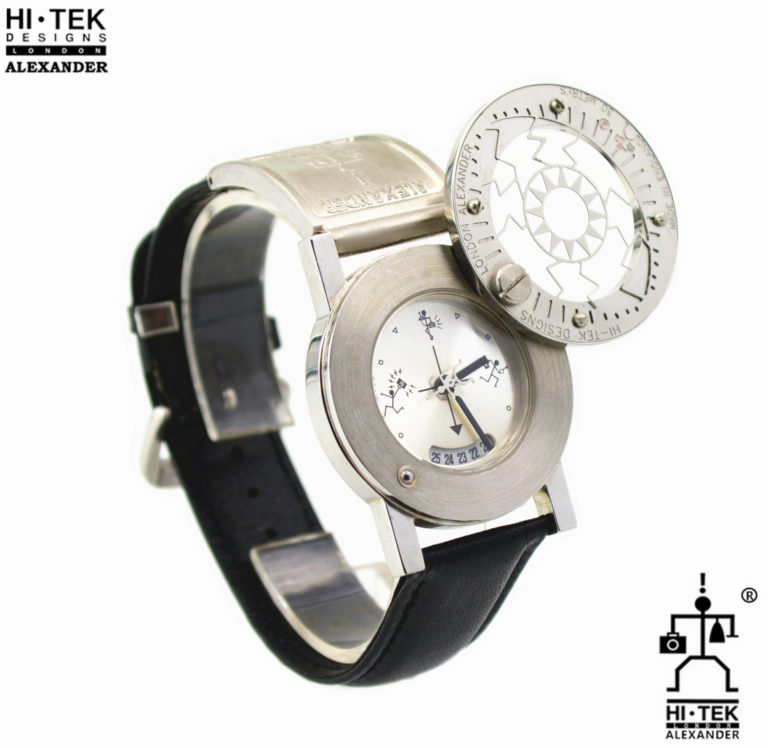 Industrial Goth Steampunk unisex wrist watch Hi Tek black leather strap - Image 2