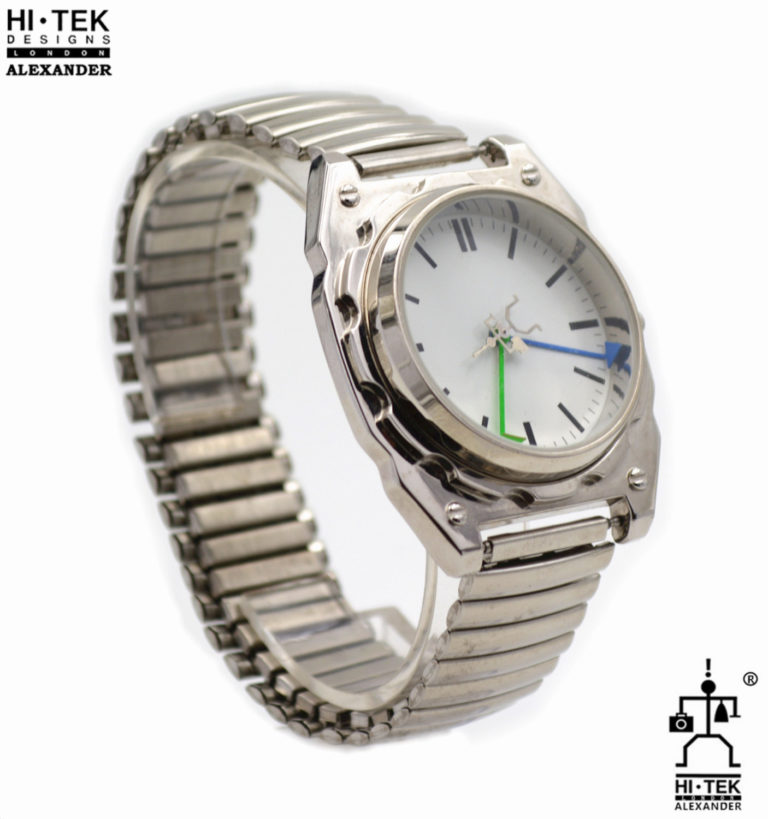 unisex wrist watch stainless steel case metal flexi strap goth steampunk retro futuristic unusual - Image 2