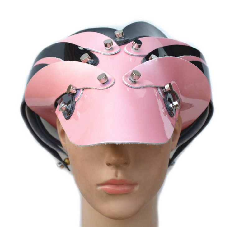futuristic head wear, visor, unusual, Cosplay, costume hat pink shiny leather - Image 2