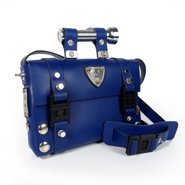 blue leather shoulder bag