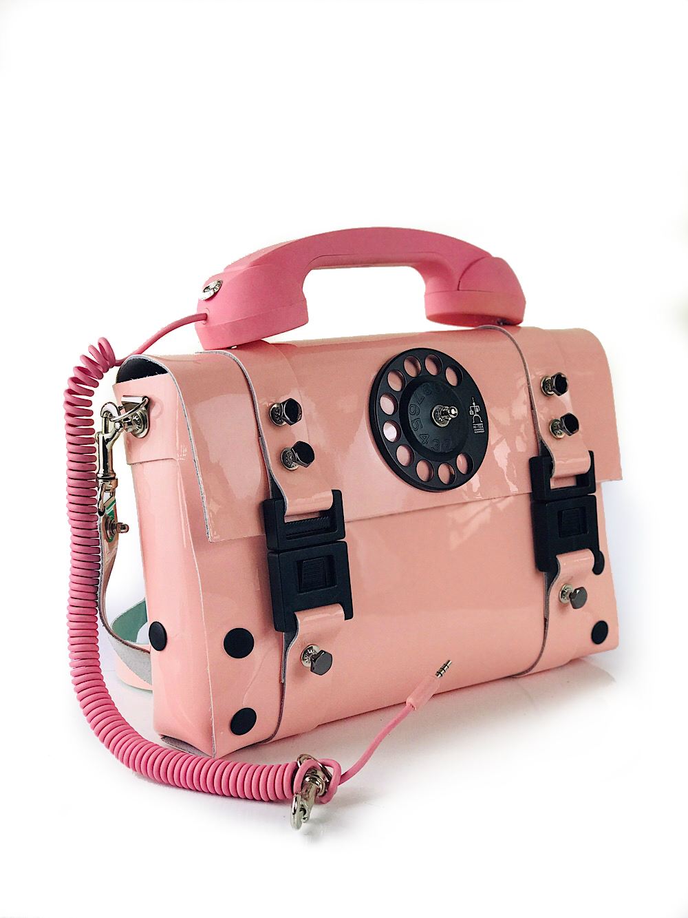 pink shiny leather shoulder bag unusual handle | Hi Tek Webstore