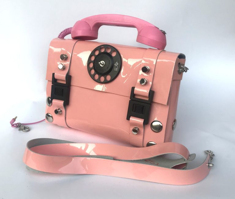 pink shiny leather shoulder bag unusual handle - Image 3