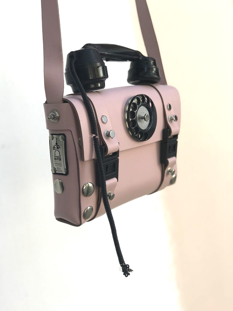 pink leather shoulder bag for women unusual handle Bakelite telephone limited edition - Image 6