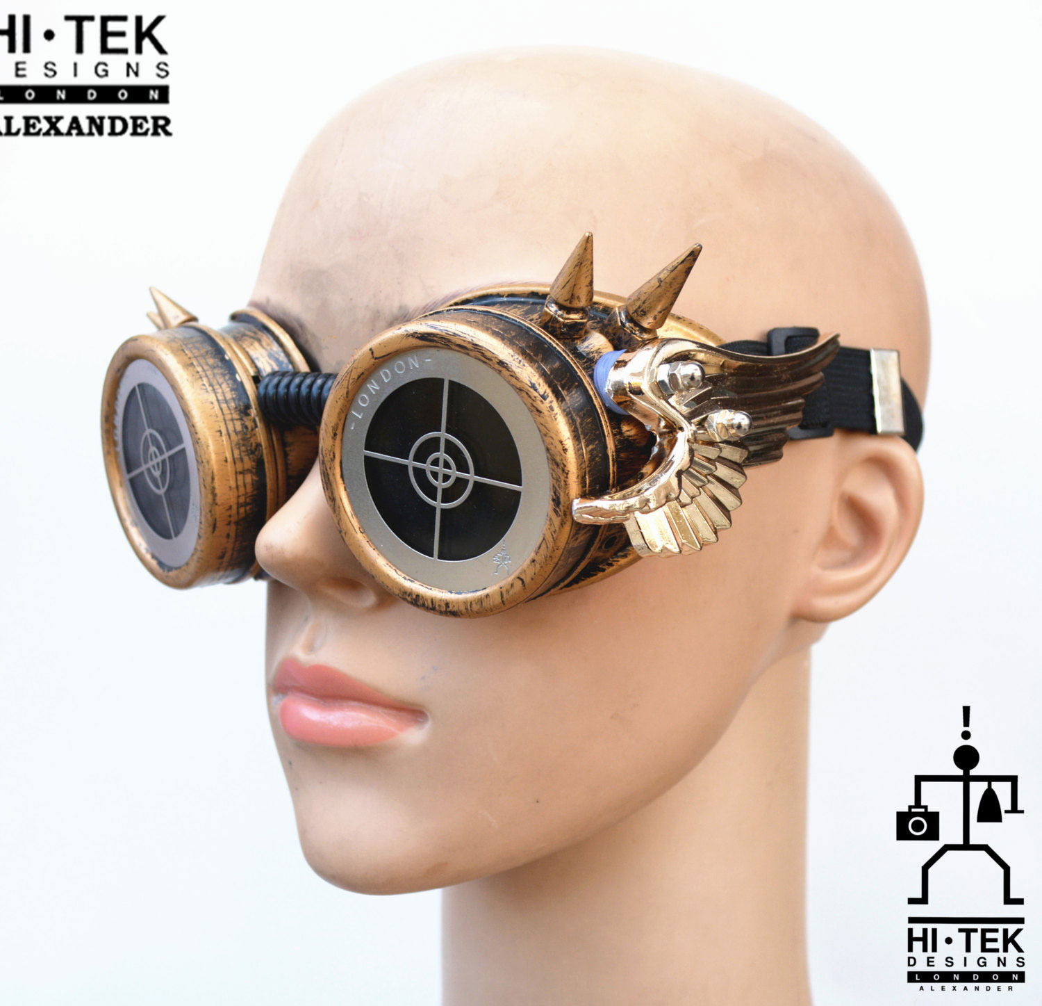 steampunk goggles weathered brass black lenses telephone dial ocular  stainless steel lens