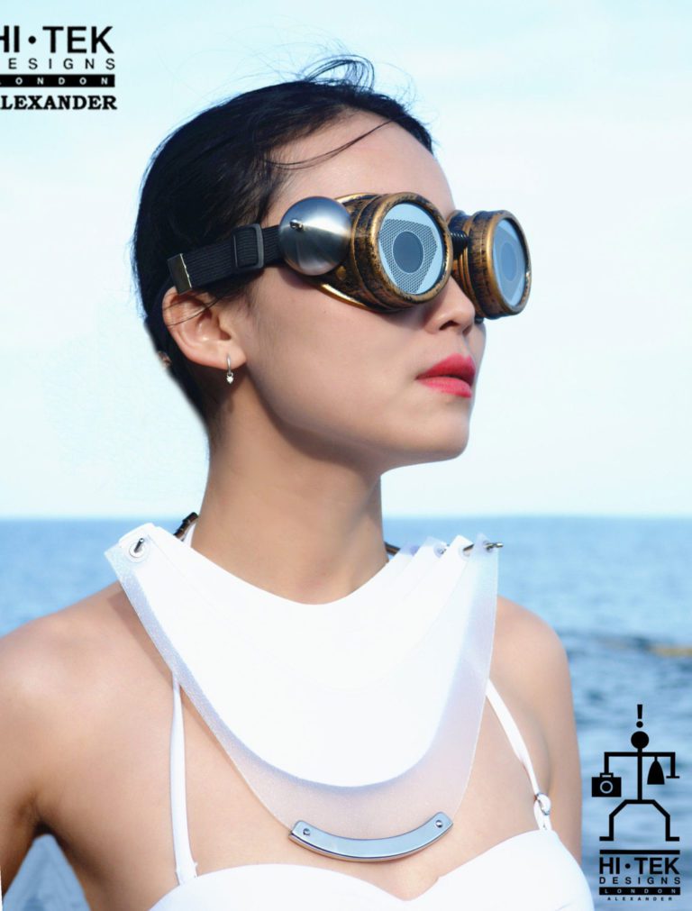 steampunk goggles weathered brass black lenses fish eyes ocular stainless steel lens - Image 3