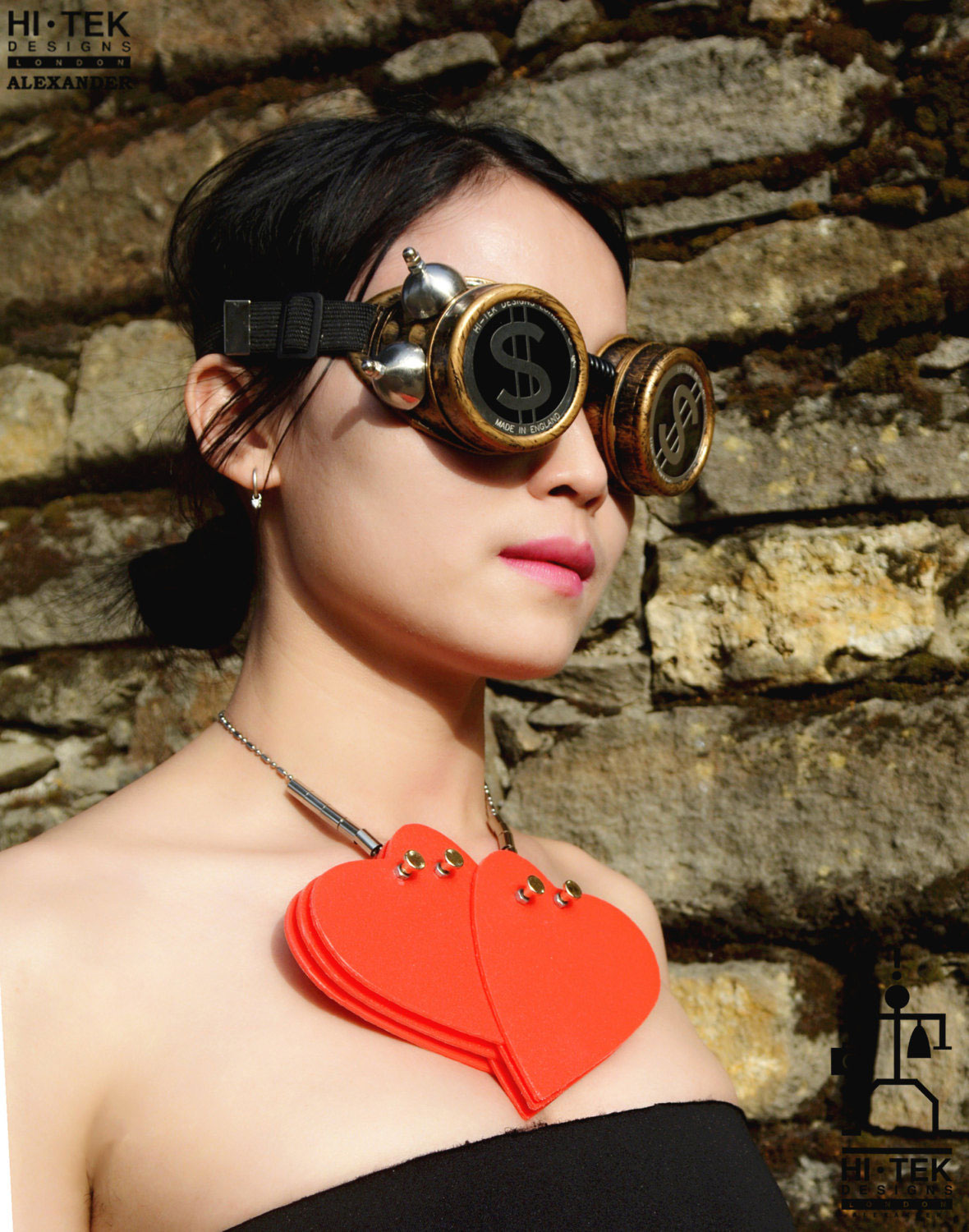 steampunk goggles weathered brass black lenses dollar sign ocular stainless  steel lens - Hi Tek Webstore