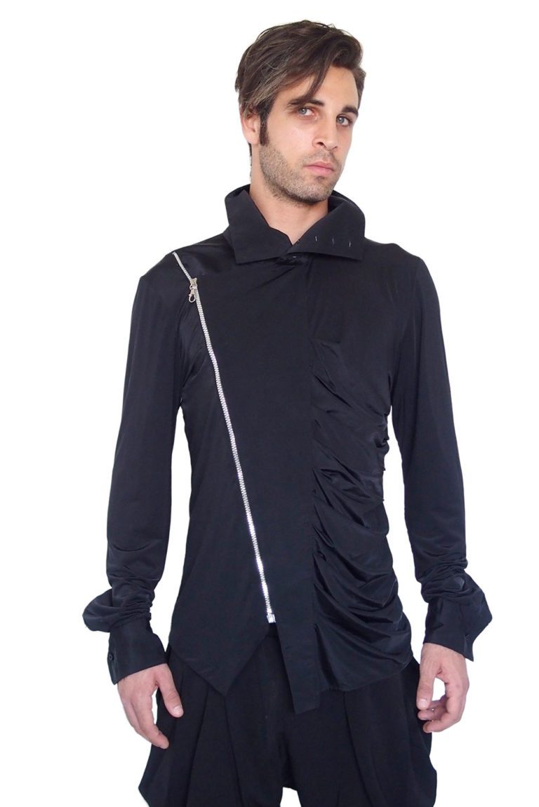 mens shirt asymmetric with zipper unusual Hi Tek