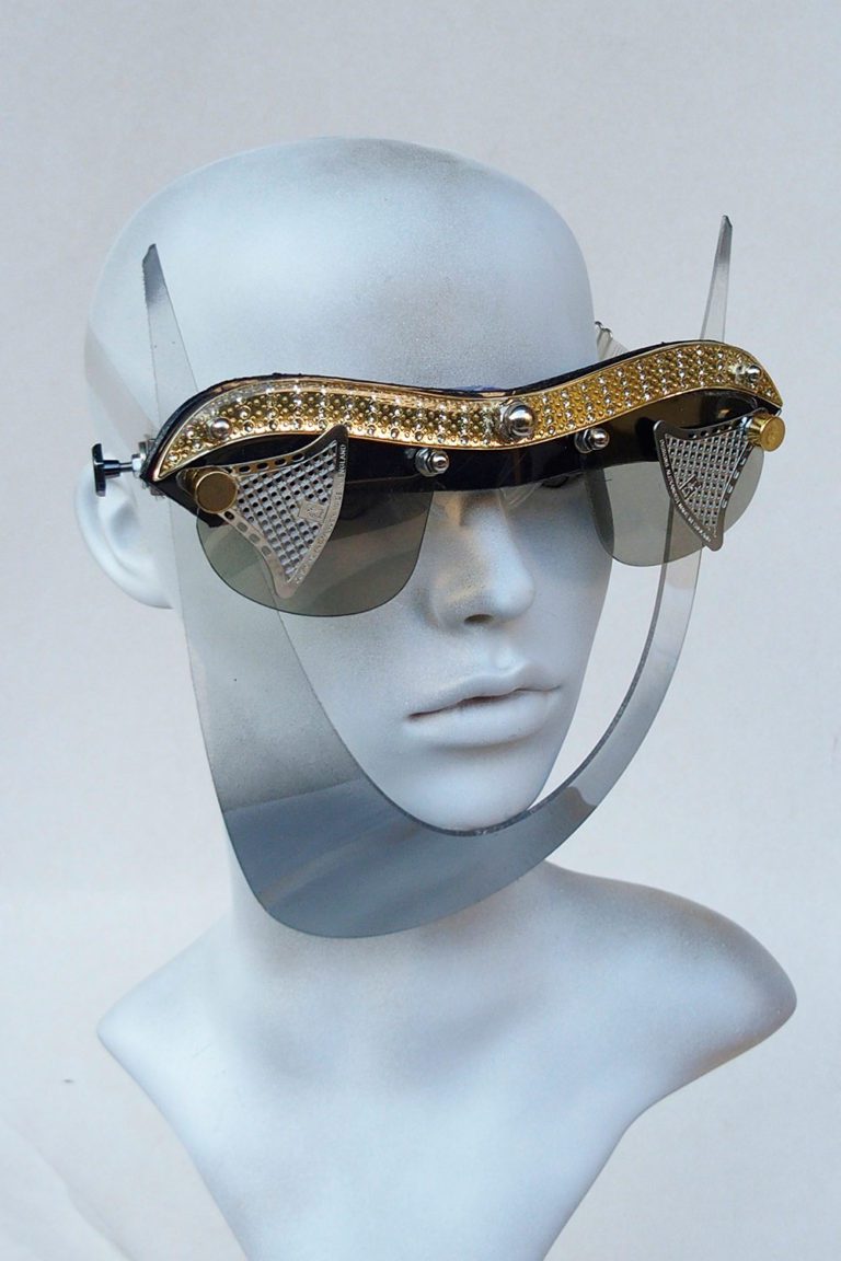handmade mask with horns futuristic Steampunk styling video shoot halloween art wear Venice Carnival - Image 2