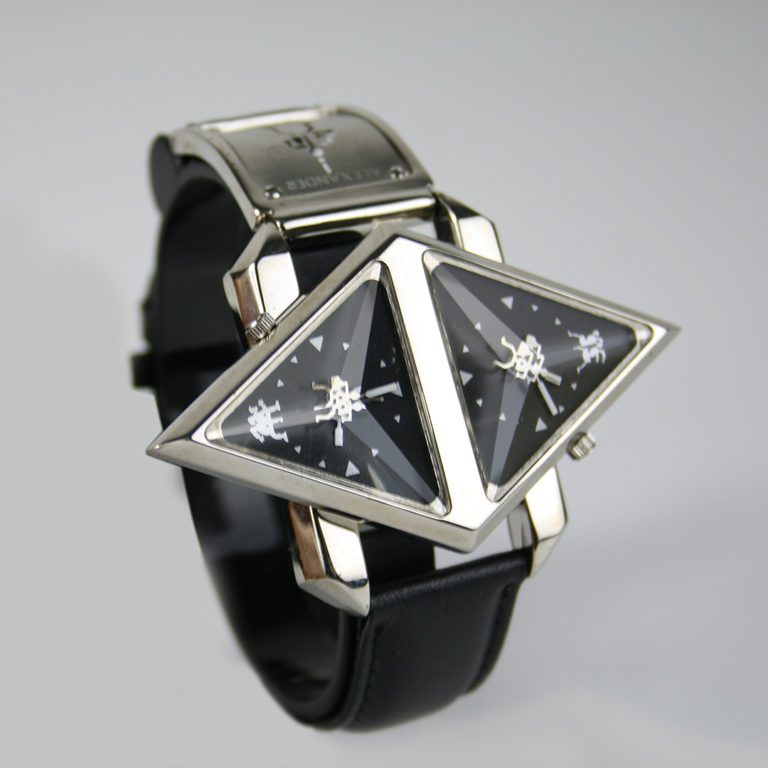 wrist watch cyber punk futuristic Steampunk Double Rotating Pyramid leather strap - Image 3