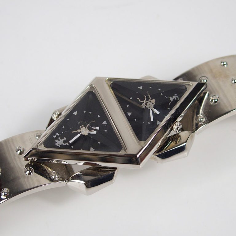 wrist watch cyber punk futuristic Steampunk Double Rotating Pyramid metal strap - Image 2