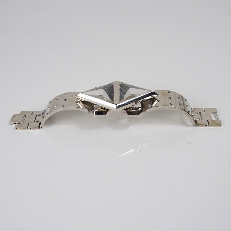 wrist watch cyber punk futuristic Steampunk Double Rotating Pyramid metal strap - Image 3