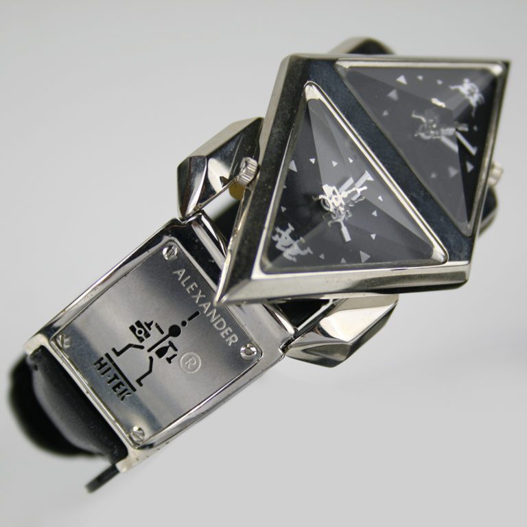 wrist watch cyber punk futuristic Steampunk Double Rotating Pyramid leather strap - Image 4