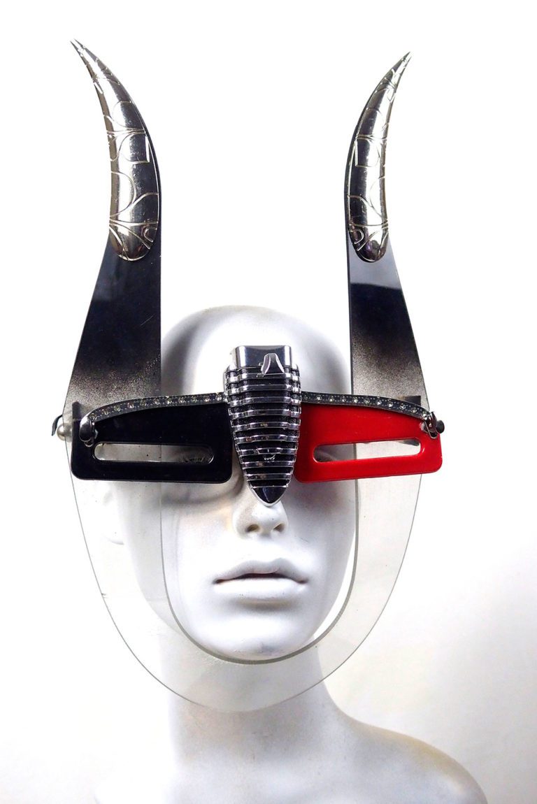 handmade futuristic mask with devil horns unusual eye wear Hi Tek - Image 3