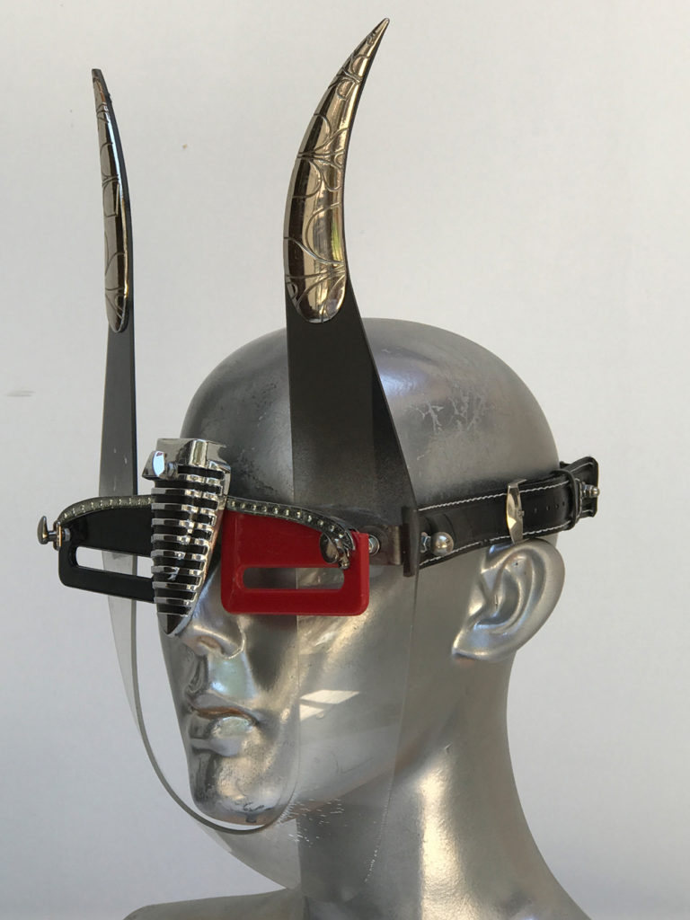 handmade futuristic mask with devil horns unusual eye wear Hi Tek - Image 2
