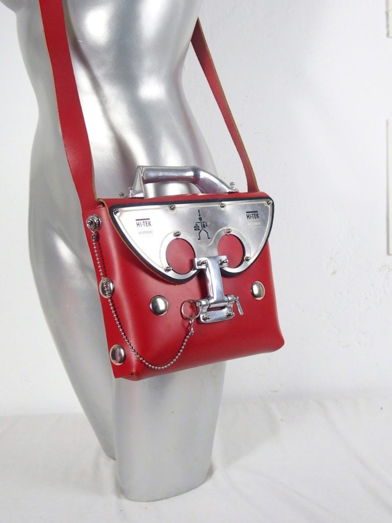 red leather cross body shoulder bag unusual statement futuristic medium size - Image 2