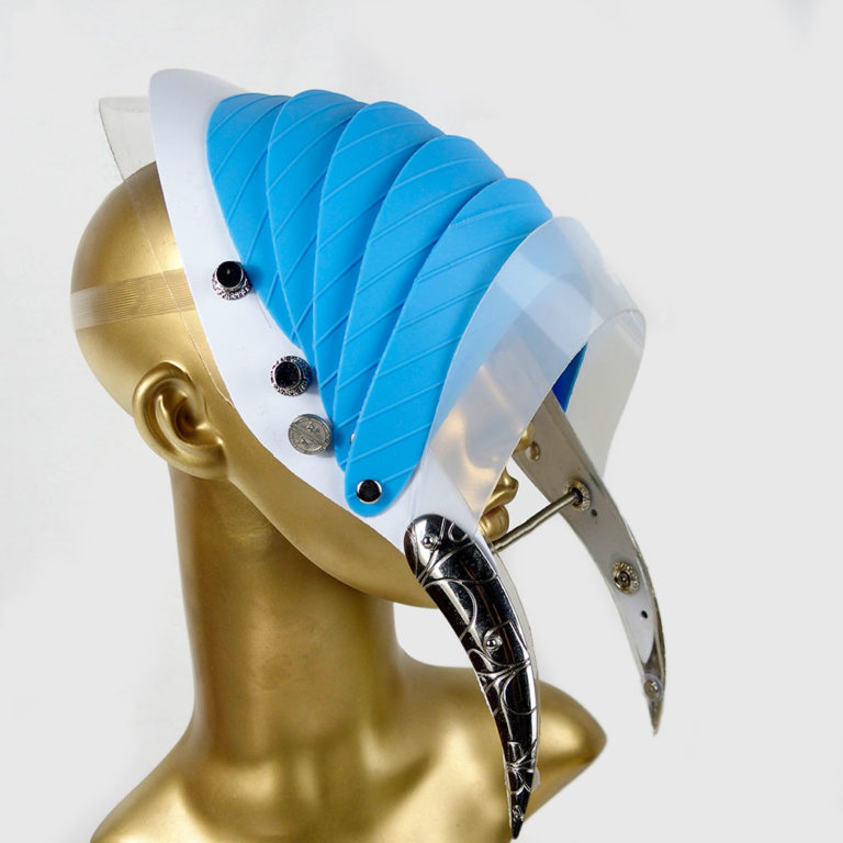 Unusual Head Wear futuristic, mask hat headpiece helmet modern Steampunk wearable art blue plastic - Image 2