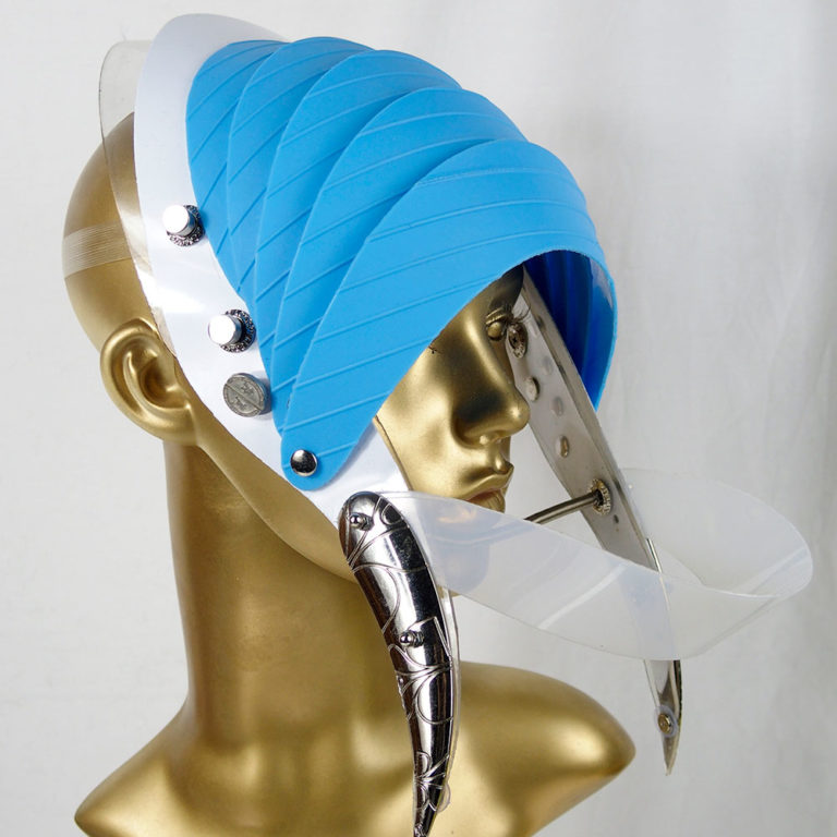 Unusual Head Wear futuristic, mask hat headpiece helmet modern Steampunk wearable art blue plastic - Image 3