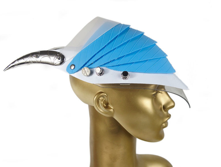 Unusual Head Wear futuristic, mask hat headpiece helmet modern Steampunk wearable art blue plastic - Image 4
