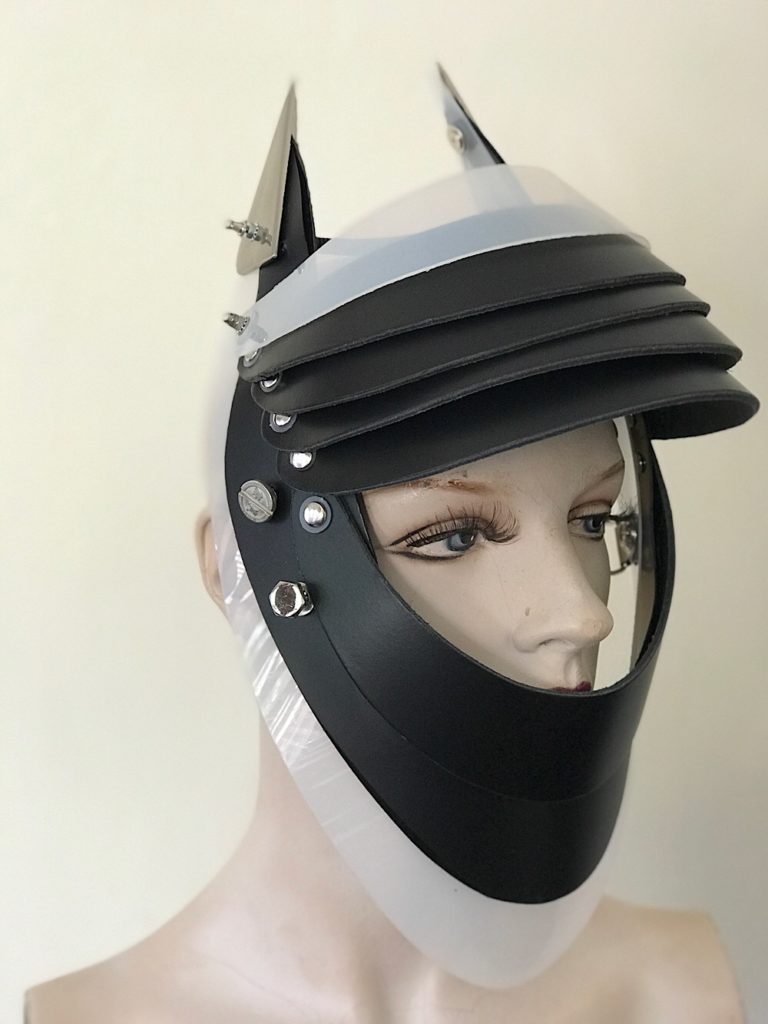 Unusual Head Wear futuristic, mask hat headpiece helmet modern Steampunk wearable art black white trim - Image 3