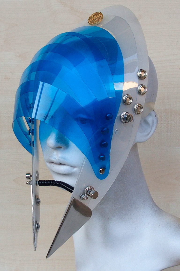 Unusual Head Wear futuristic, mask hat headpiece helmet modern Steampunk wearable art blue - Image 3