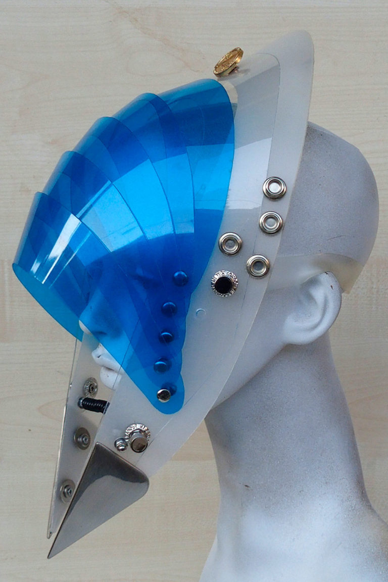 Unusual Head Wear futuristic, mask hat headpiece helmet modern Steampunk wearable art blue - Image 4
