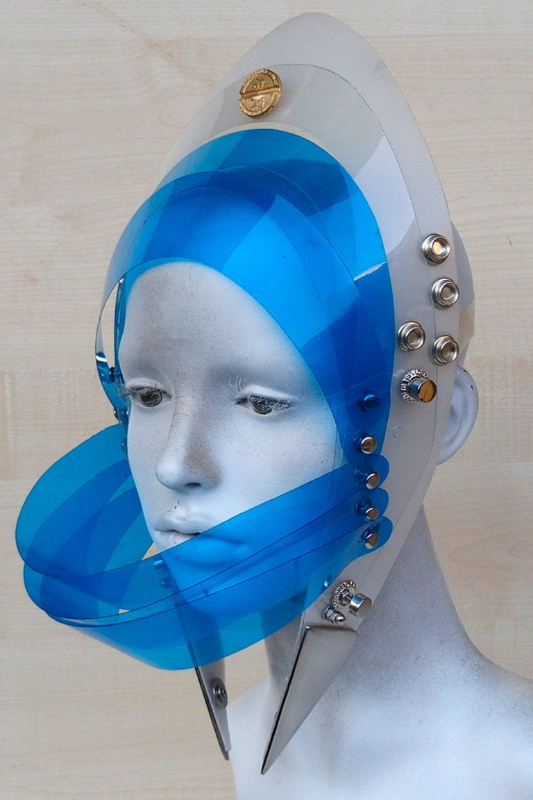 Unusual Head Wear futuristic, mask hat headpiece helmet modern Steampunk wearable art blue - Image 2