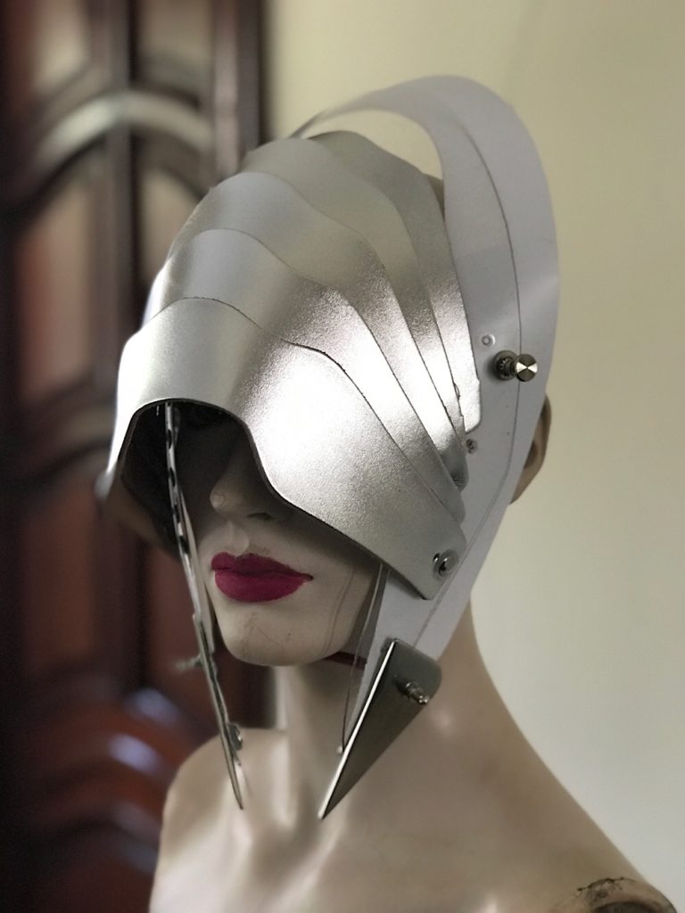 Unusual Head Wear mask hat alien helmet silver metallic leather - Image 4