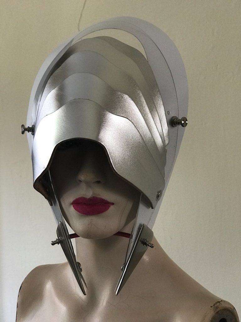 Unusual Head Wear mask hat alien helmet silver metallic leather - Image 3