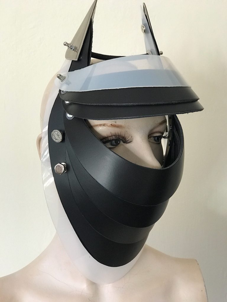 Unusual Head Wear futuristic, mask hat headpiece helmet modern Steampunk wearable art black white trim