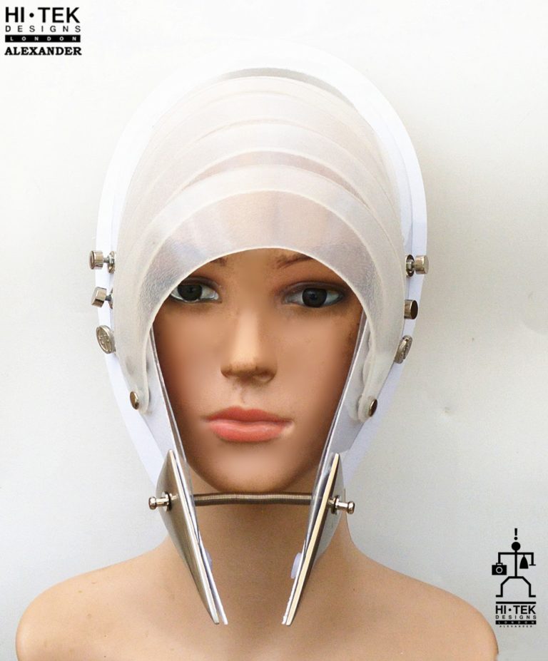 futuristic head wear in entertainment article, wearable art, all white - Image 2