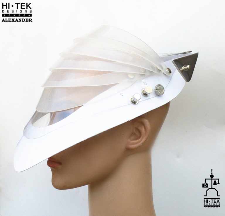 futuristic head wear in entertainment article, wearable art, all white - Image 4