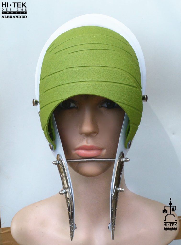 Unusual Head Wear futuristic, mask hat headpiece helmet modern Steampunk wearable art green - Image 2