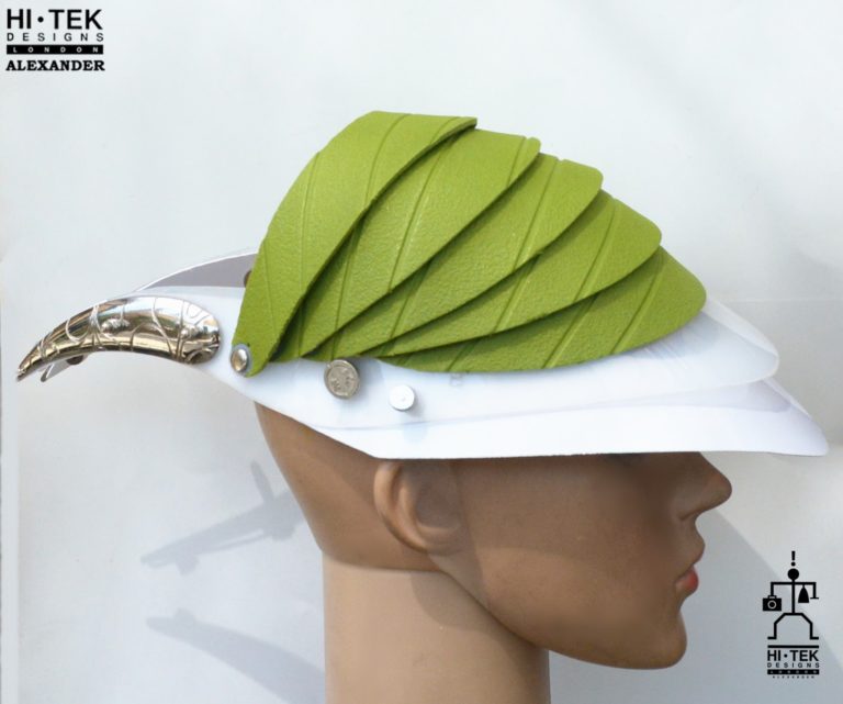 Unusual Head Wear futuristic, mask hat headpiece helmet modern Steampunk wearable art green - Image 4