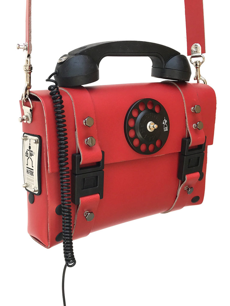 red leather handbag