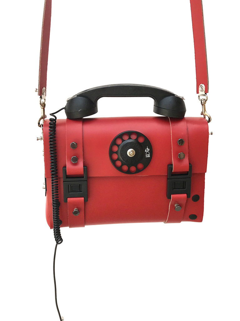 red leather shoulder bag handbag with retro telephone handle unusual unique - Image 2