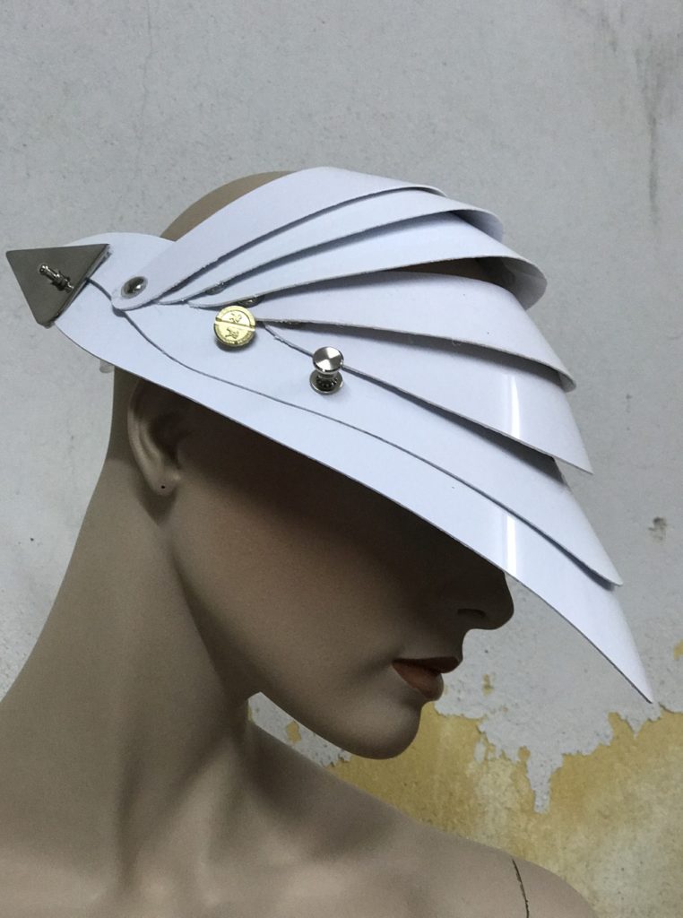 Unusual Head Wear futuristic, mask hat headpiece helmet modern Steampunk wearable art solid white - Image 3