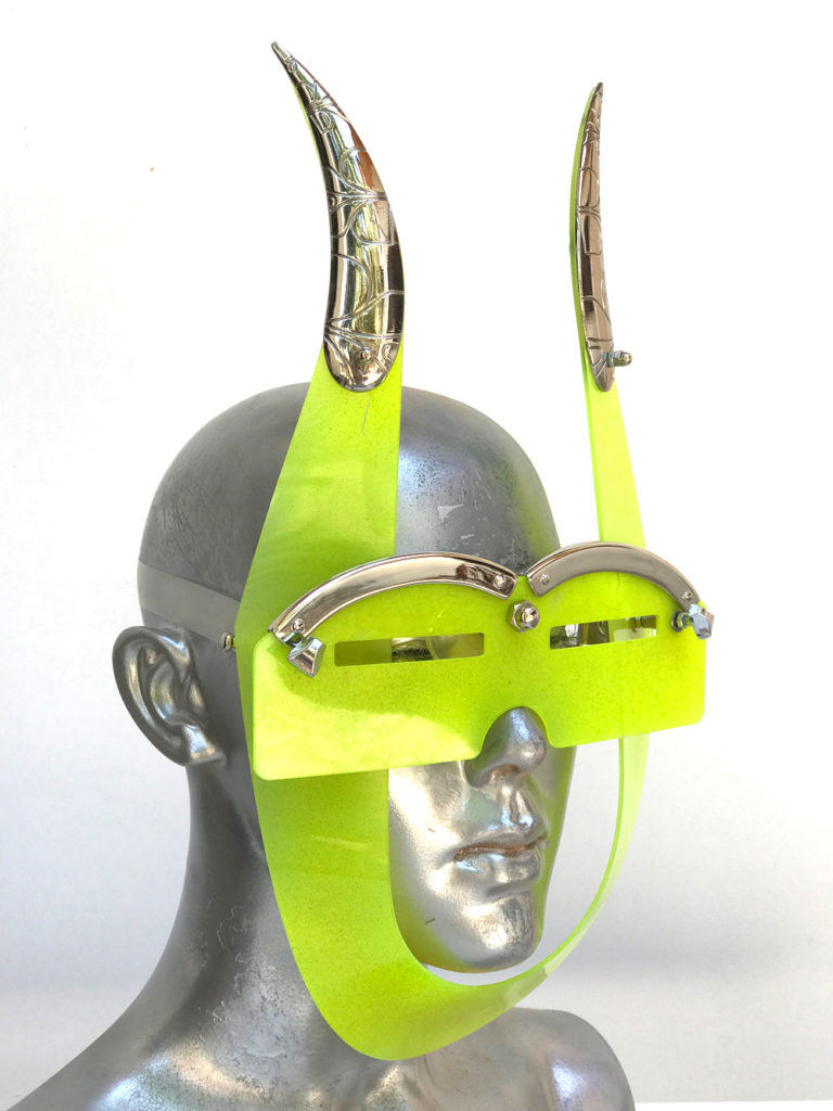 mask with horns and metal components, styling video, Burning Man - Image 2