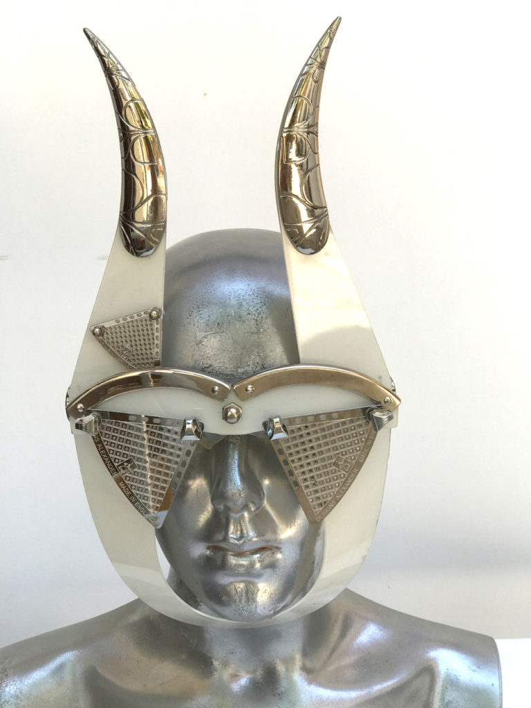 mask with horns and metal components, styling video, Burning Man - Image 2