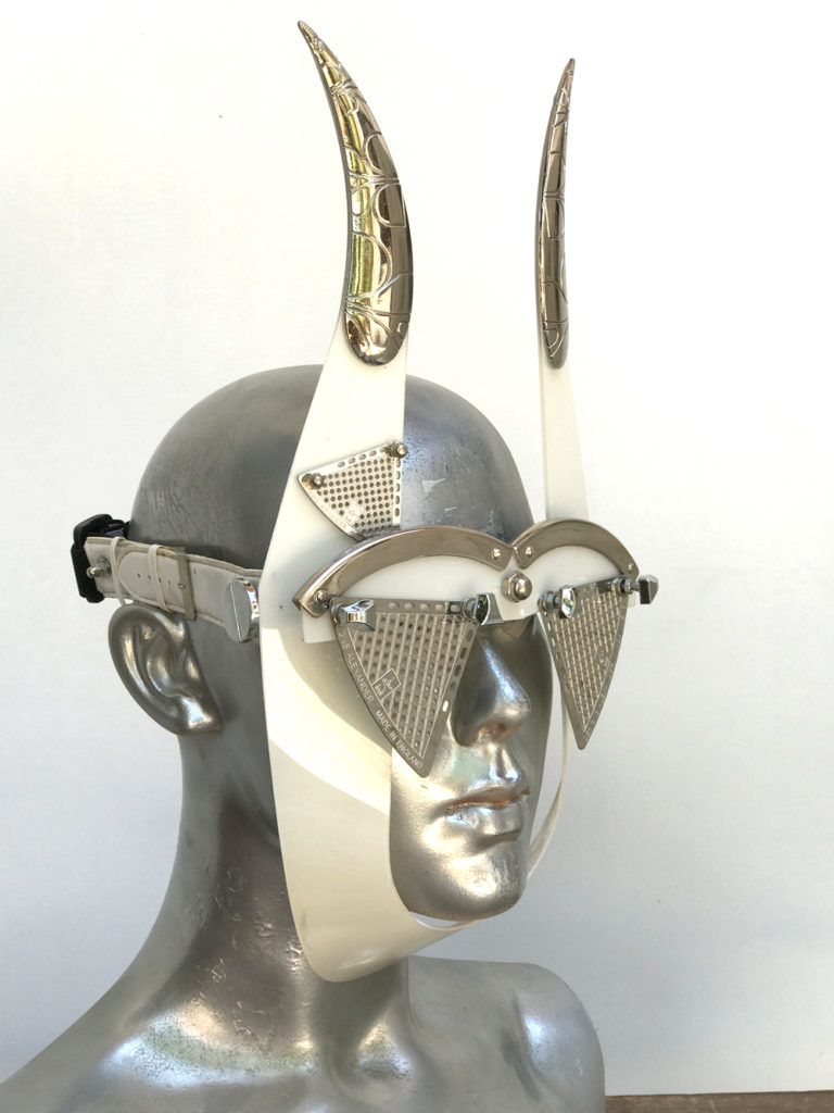 mask with horns and metal components, styling video, Burning Man - Image 3