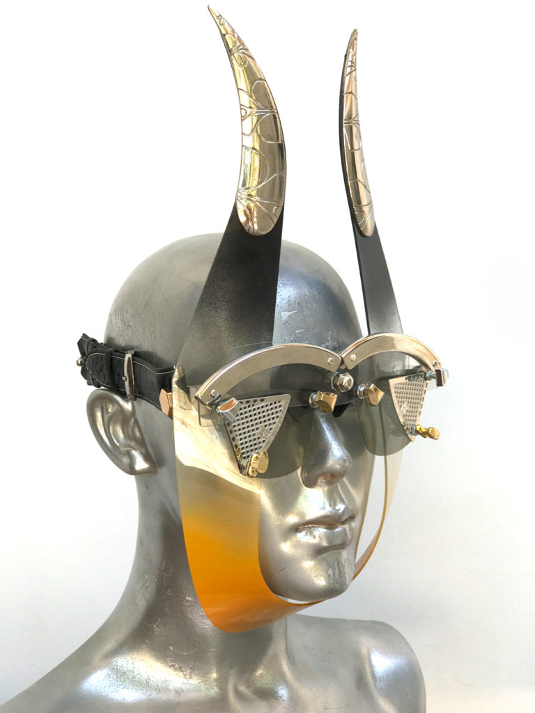 mask with horns and metal components, styling video, Burning Man - Image 2