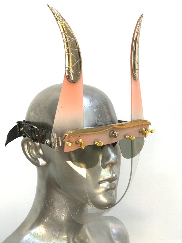 mask with horns and metal components, styling video, Burning Man - Image 2