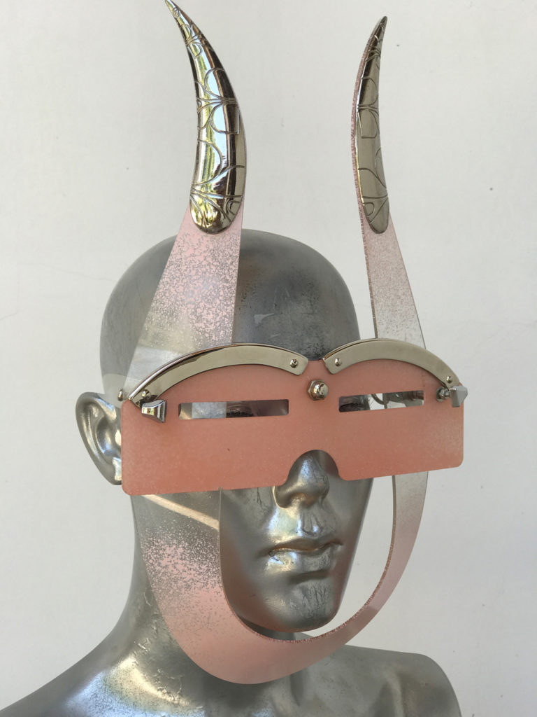 mask with horns and metal components, styling video, Burning Man - Image 2
