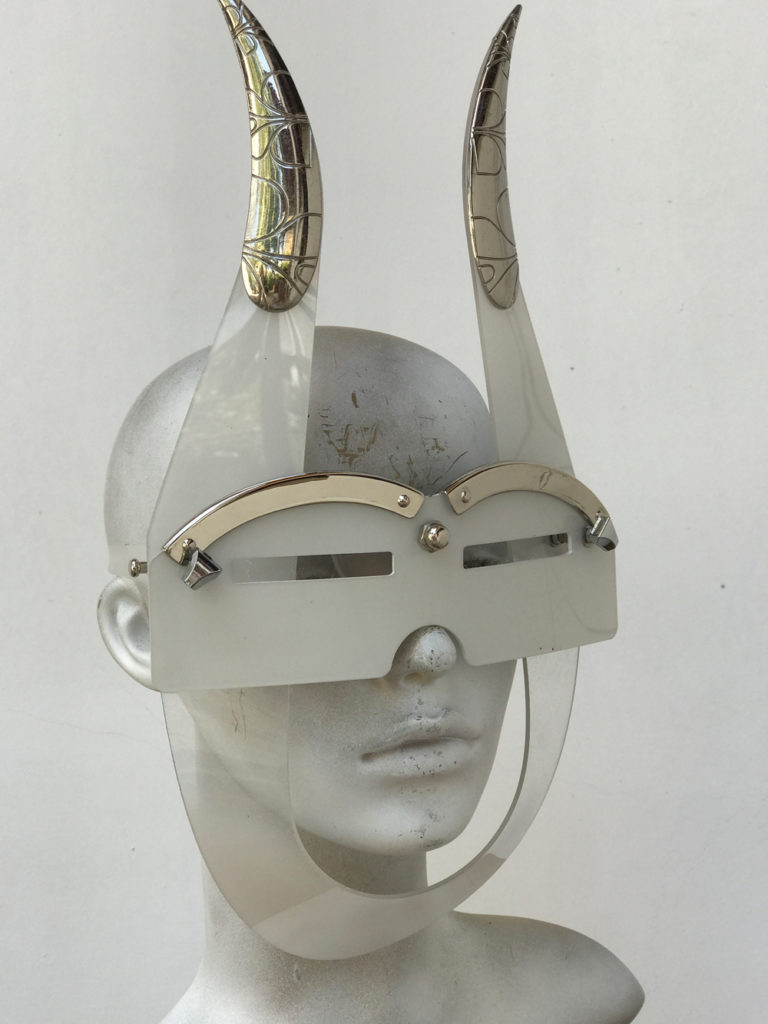 mask with horns and metal components, styling video, Burning Man - Image 2
